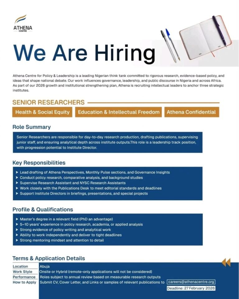 Vacancies at Athena Centre for Policy & Leadership