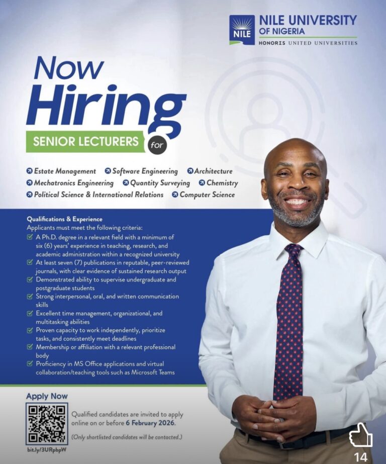 Academic & Technical Vacancies at Nile University of Nigeria, Abuja