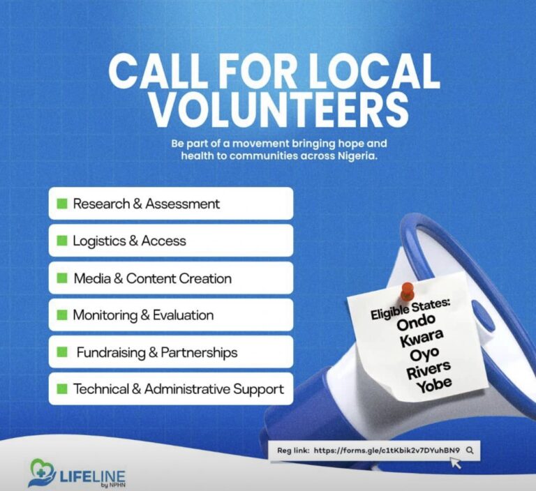 OFFICIAL CALL FOR LOCAL VOLUNTEERS: LIFELINE PROJECT BY NPHN