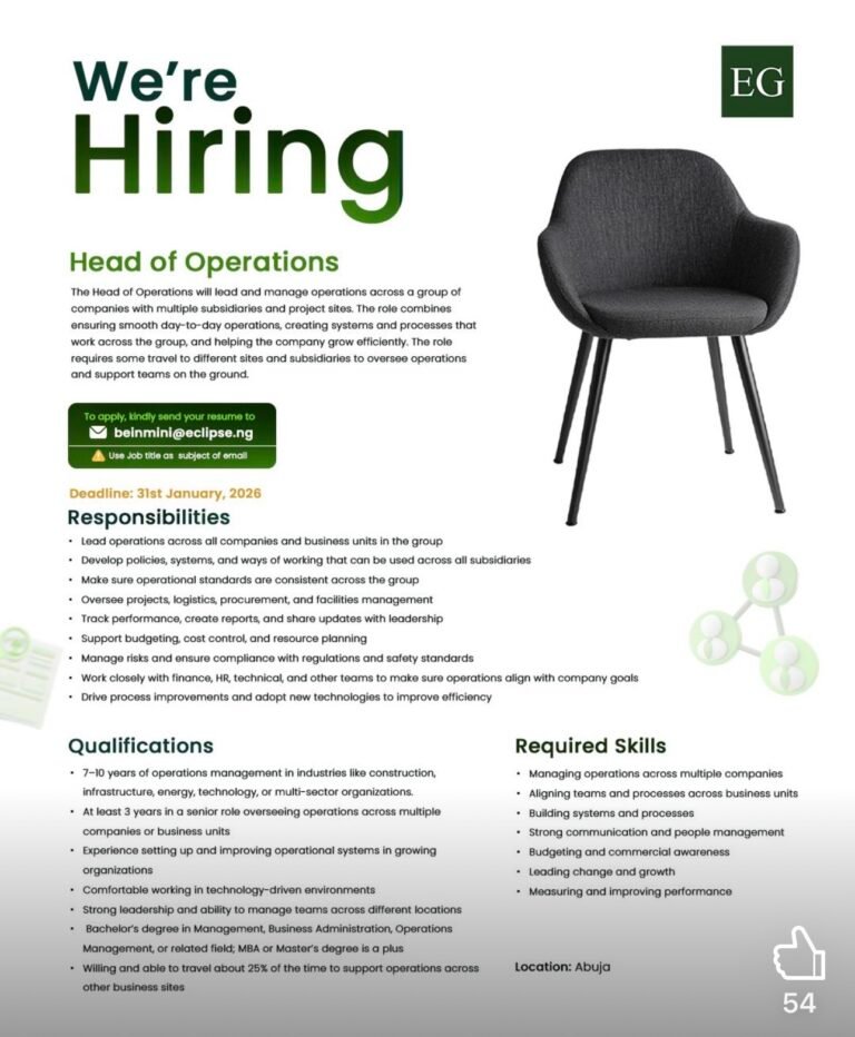 Vacancy with Eclipse Group in Abuja