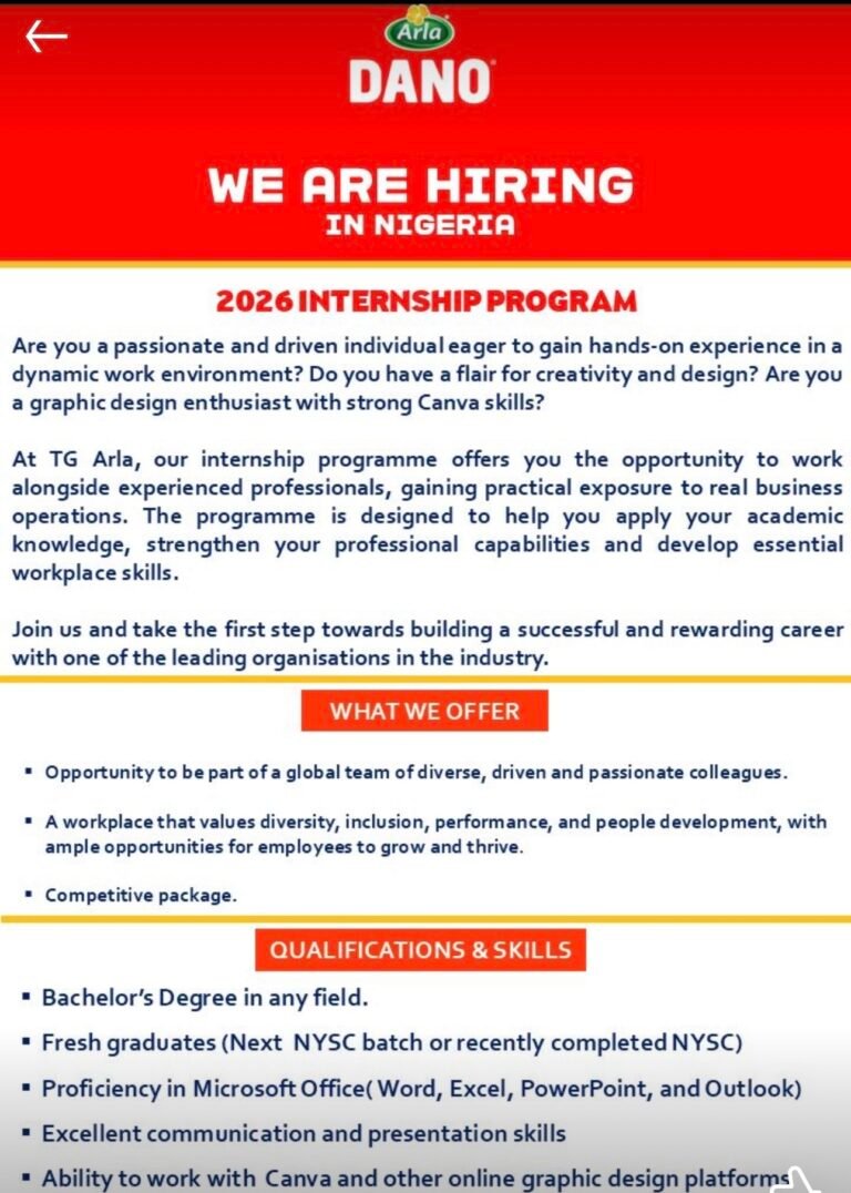Apply to the TG ARLA (DANO) 2026 INTERNSHIP PROGRAM