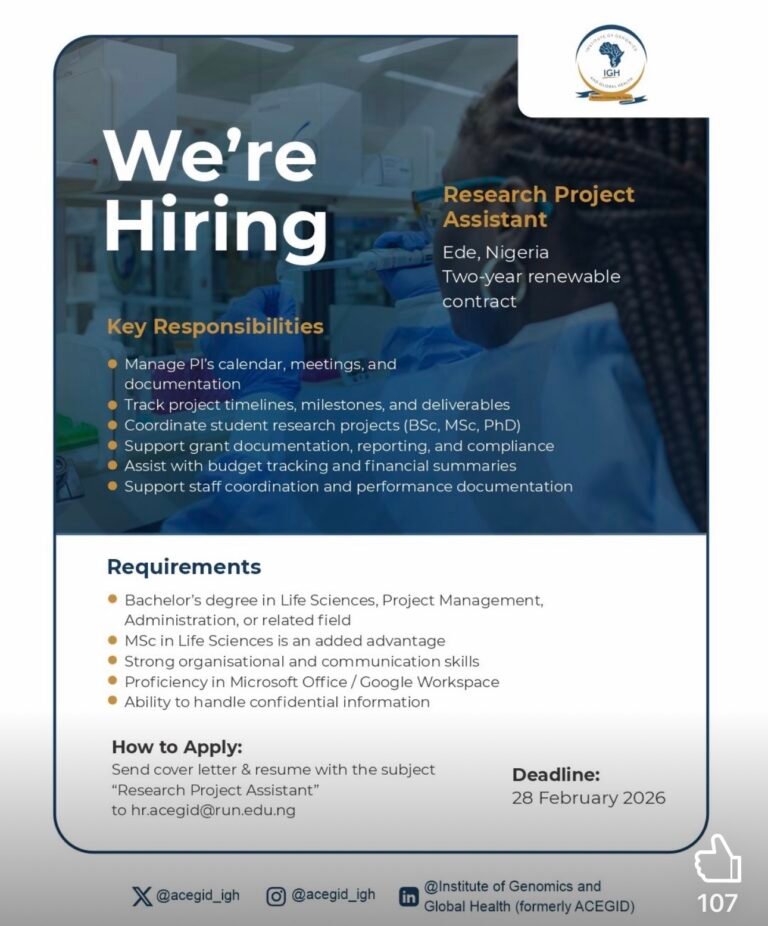Vacancies at the Institute of Genomics and Global Health (formerly ACEGID)