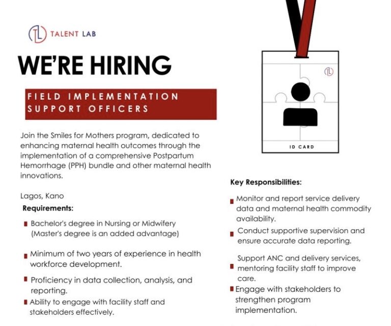 JOB VACANCY: FIELD IMPLEMENTATION SUPPORT OFFICER (SMILES FOR MOTHERS PROGRAM)