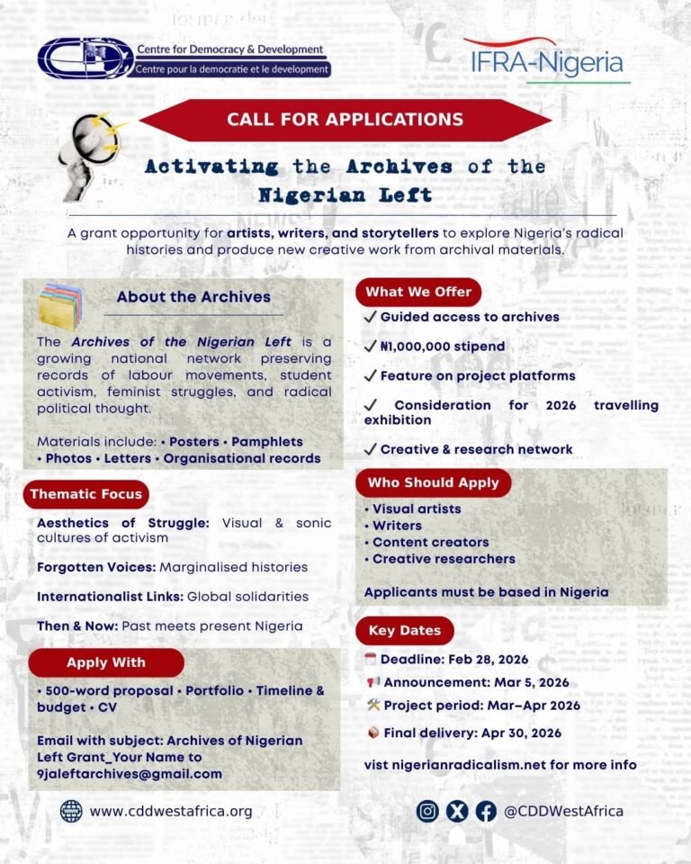 CALL FOR APPLICATIONS: Activating the Archives of the Nigerian Left
