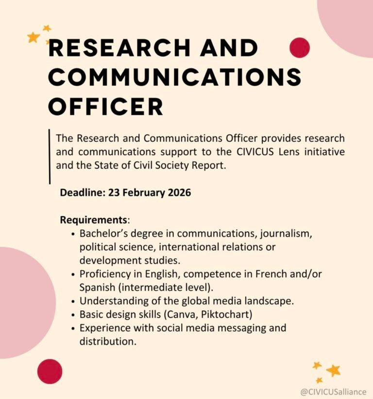 Research and Communications Officer Job at CIVICUS