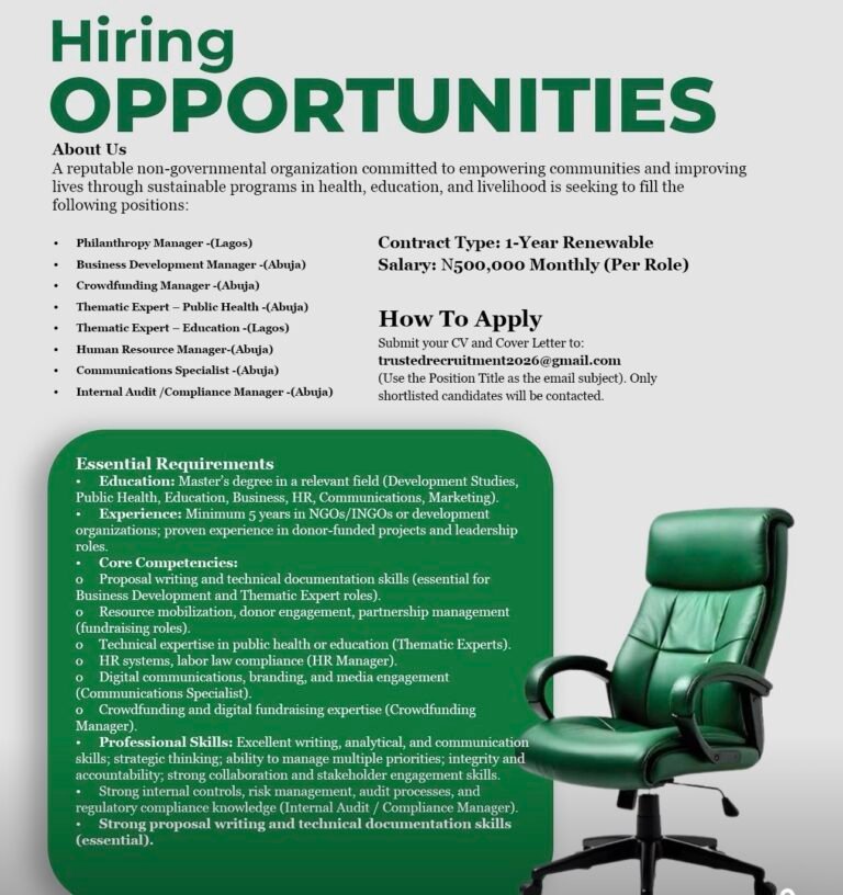 Hiring Opportunities in Abuja and Lagos