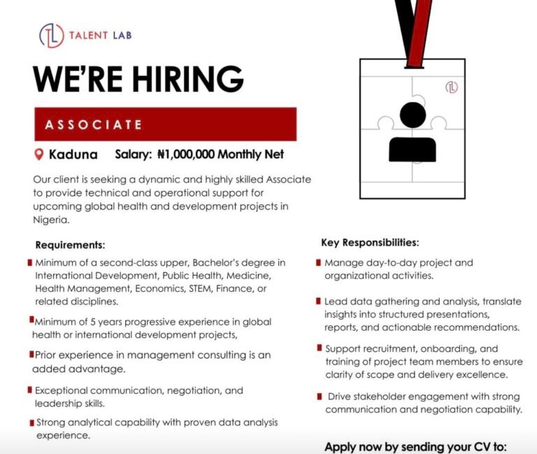 Apply as Associate (Global Health & Development Projects) with TalentLab
