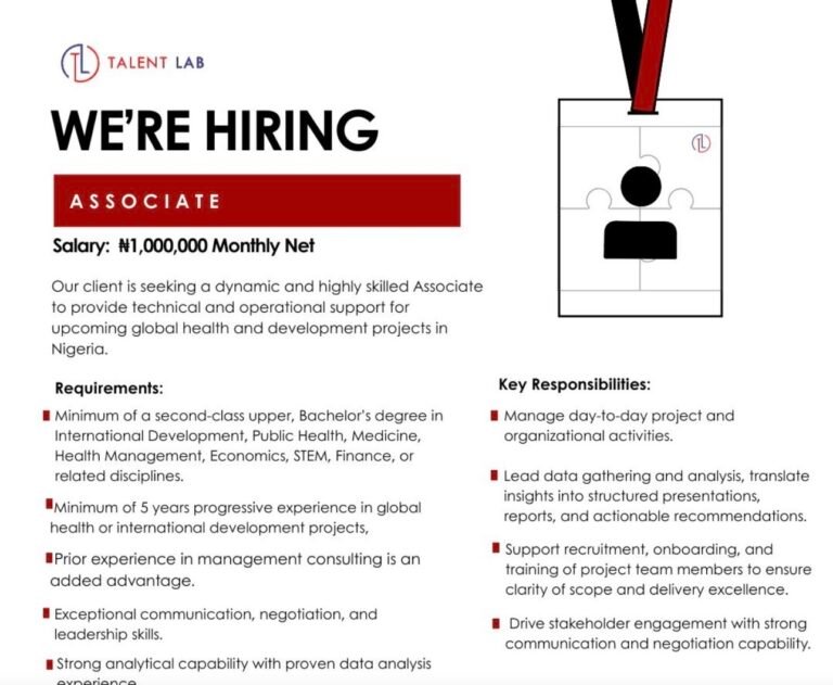 HIRING ASSOCIATE at Talent Lab nationwide Nigeria