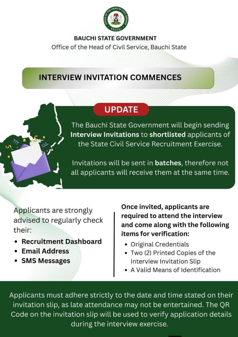 Notice to Applicants – Bauchi State Civil Service Recruitment