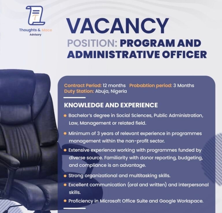 Program and Administrative Officer Jobs in Abuja