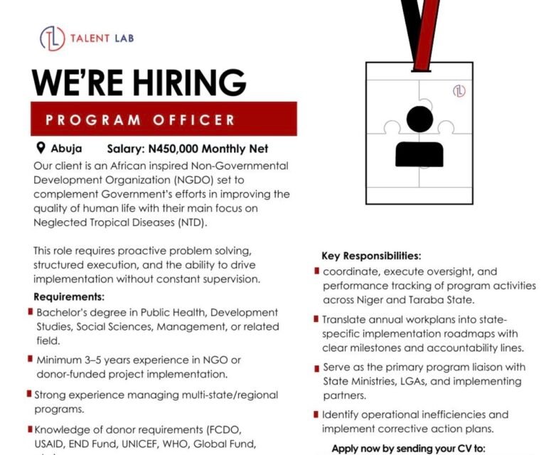 Program Officer At Talent lab in Abuja