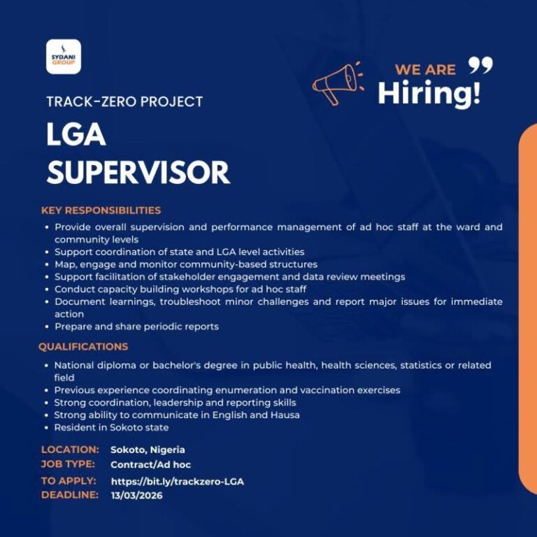 LGA Supervisor – TRACK-Zero Project (Sokoto State)