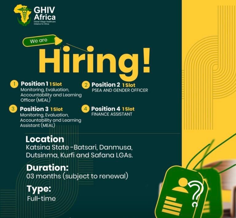 Vacancies at Global Village Healthcare Initiative for Africa (GHIV Africa) in Katsina