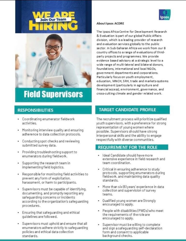Field Supervisors at Ipsos Africa Centre for Development Research and Evaluation