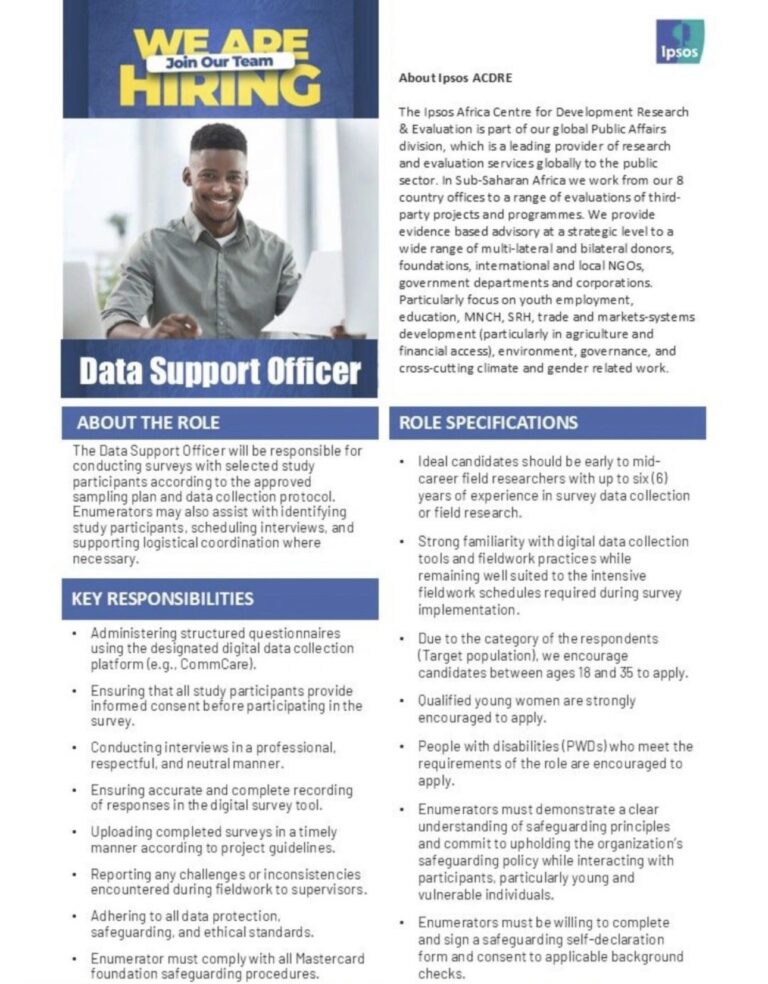 IPSOS Africa recruiting for Data Support Officers