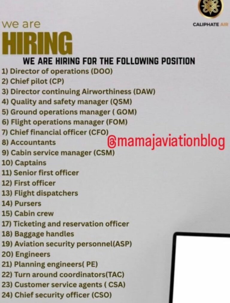 Vacancies at Caliphate Air Limited