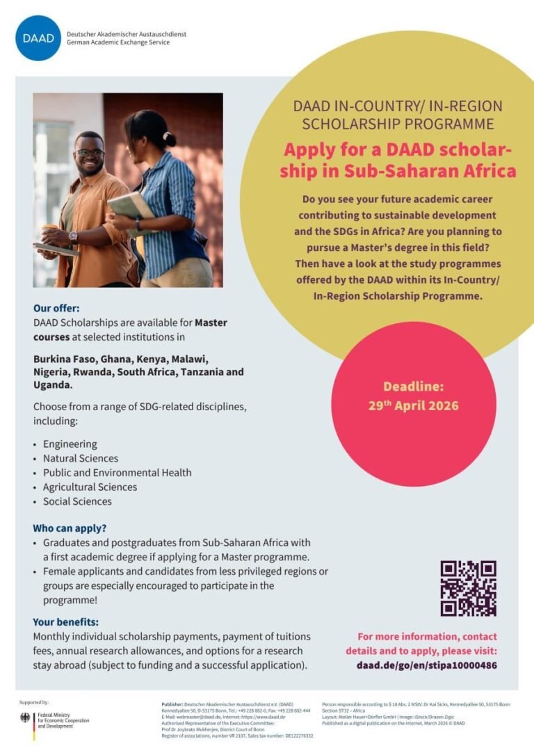 DAAD Scholarships 2026 for Sub-Saharan Africa (Master’s Programmes)