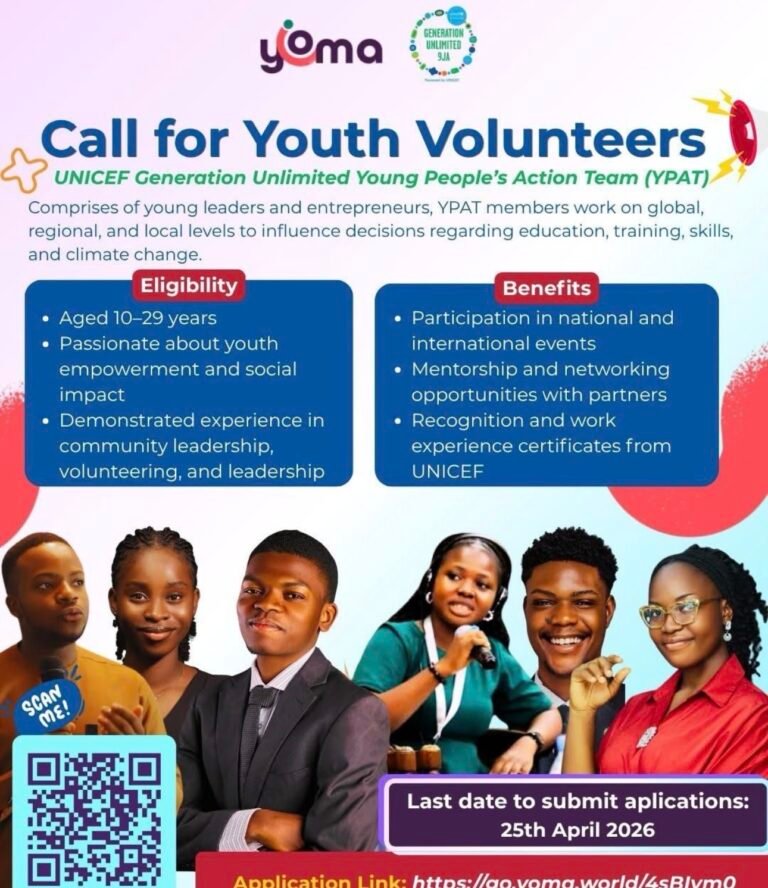 UNICEF Generation Unlimited Young People’s Action Team (YPAT) – Youth Volunteers