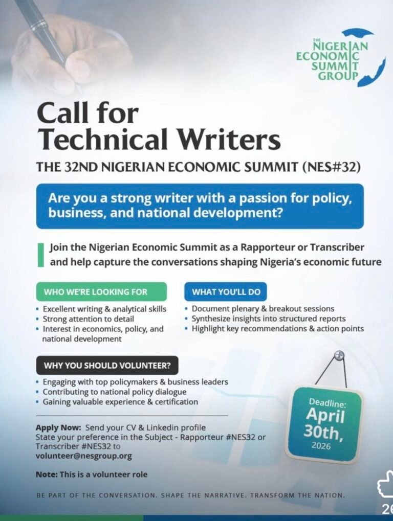 Call for Technical Writers for the 32nd Nigerian Economic Summit