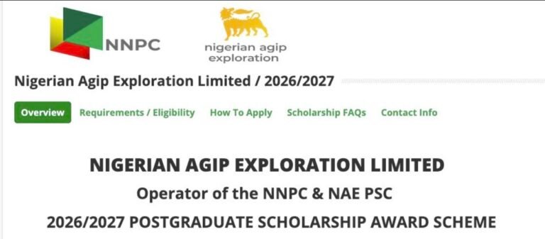 Nigerian Agip Exploration Limited (NAE) 2026/2027 Postgraduate Scholarship Award Scheme