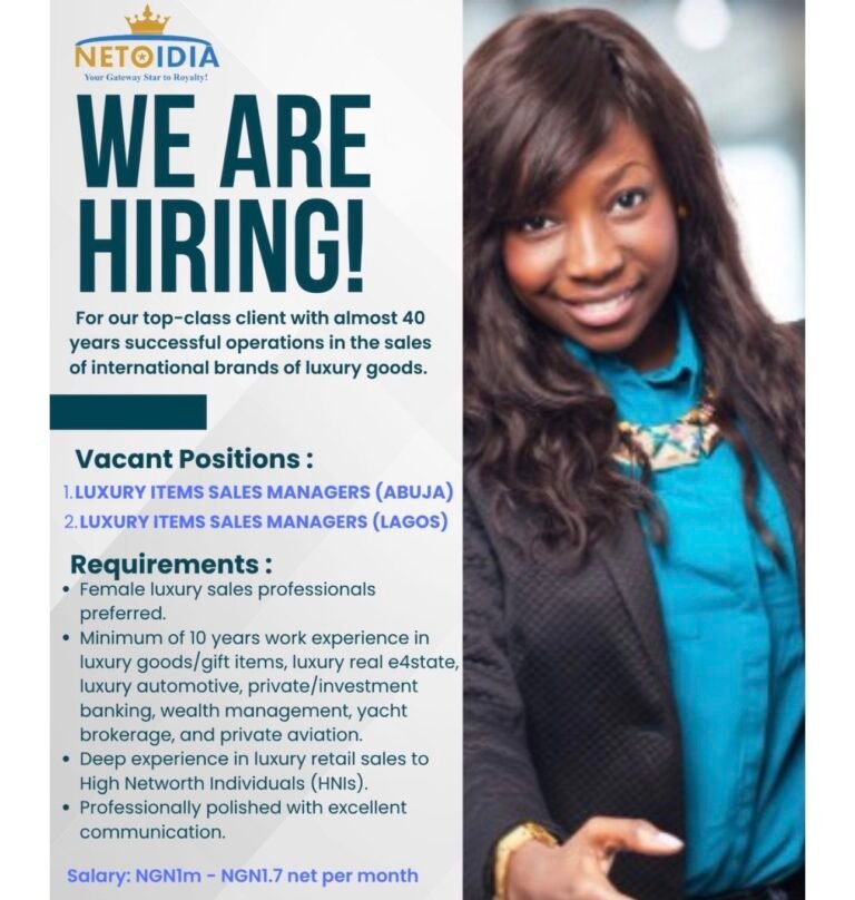 EXCLUSIVE OPPORTUNITY: LUXURY ITEMS SALES MANAGERS