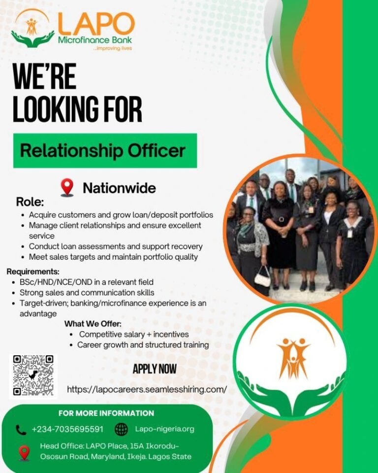 Relationship Officer (Nationwide) Job openings