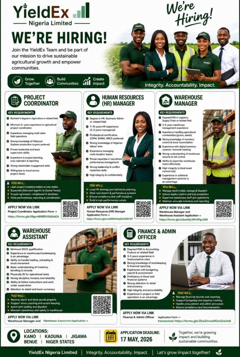 YieldEx Nigeria Limited, in collaboration with Agfinity Agro Vacancies