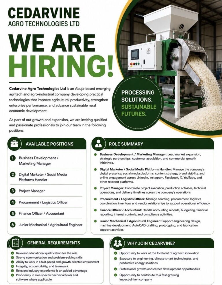 Vacancies at Cedarvine Agro Technologies Ltd