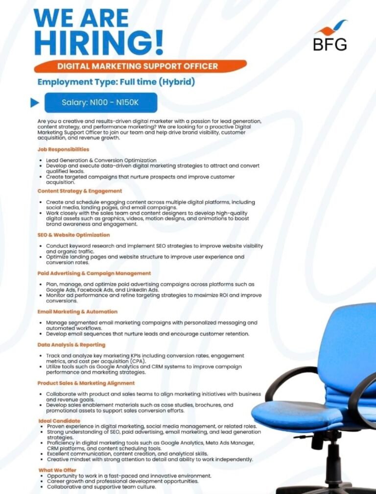 Vacancy with BFG Consults