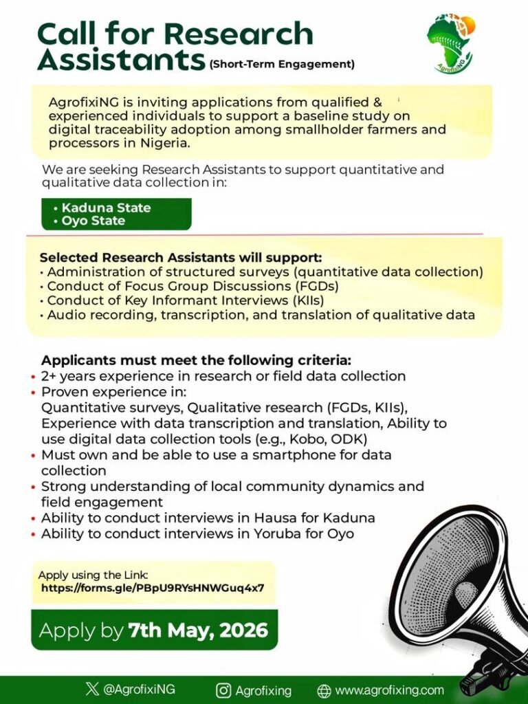 Research Assistants positions with AgrofixiNG