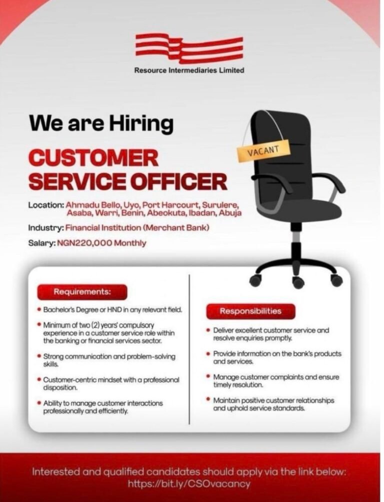 Job for CUSTOMER SERVICE OFFICER