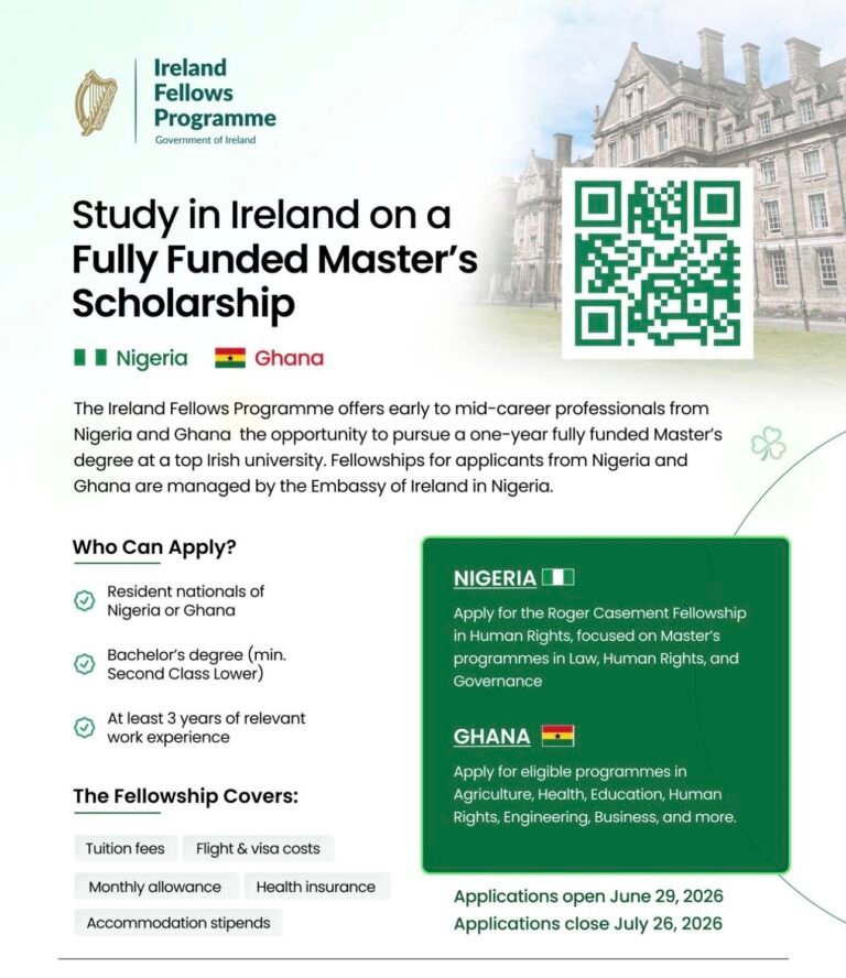Ireland Fellows Programme 2027/2028 Fully Funded Study Opportunity
