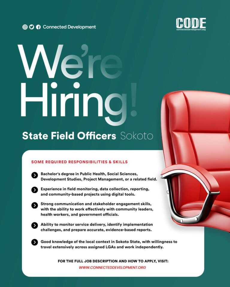 Connected Development (CODE) Recruitment 2026 State Field Officers – Sokoto