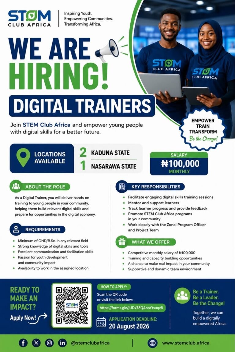Digital Trainers Recruitment – STEM Club Africa