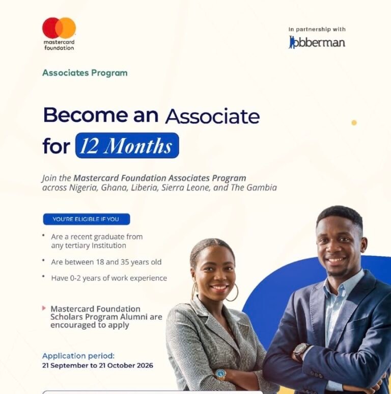 MASTERCARD FOUNDATION ASSOCIATES PROGRAM 2026  IN PARTNERSHIP WITH JOBBERMAN