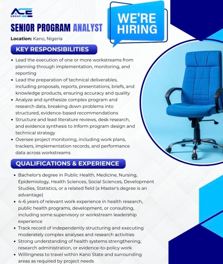 SENIOR PROGRAMS ANALYST Job in Kano
