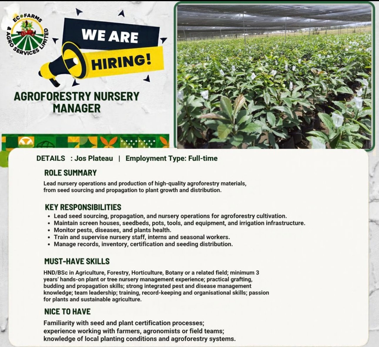 Agriculture job
